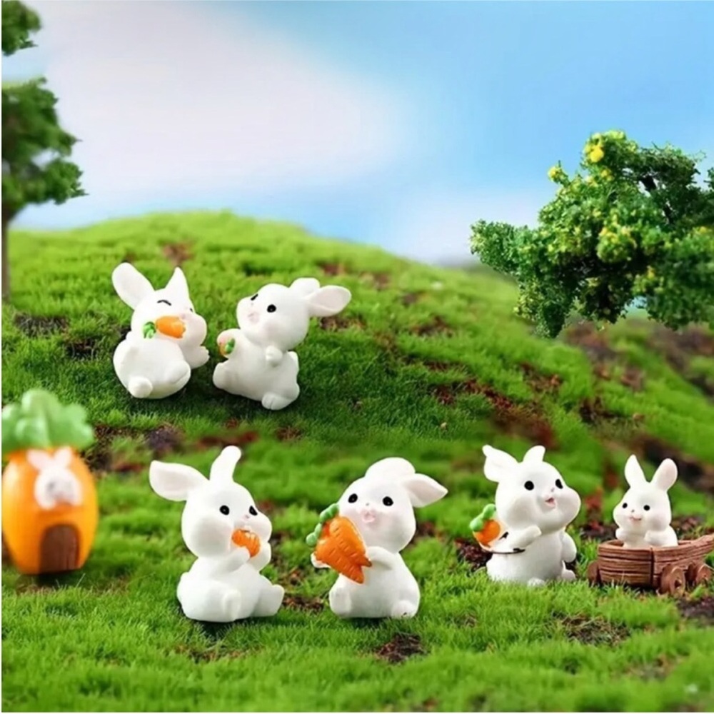 Easter Bunny Decoration 10pcs Mini Rabbit Carrot Ornaments Doll House Artsy Gift